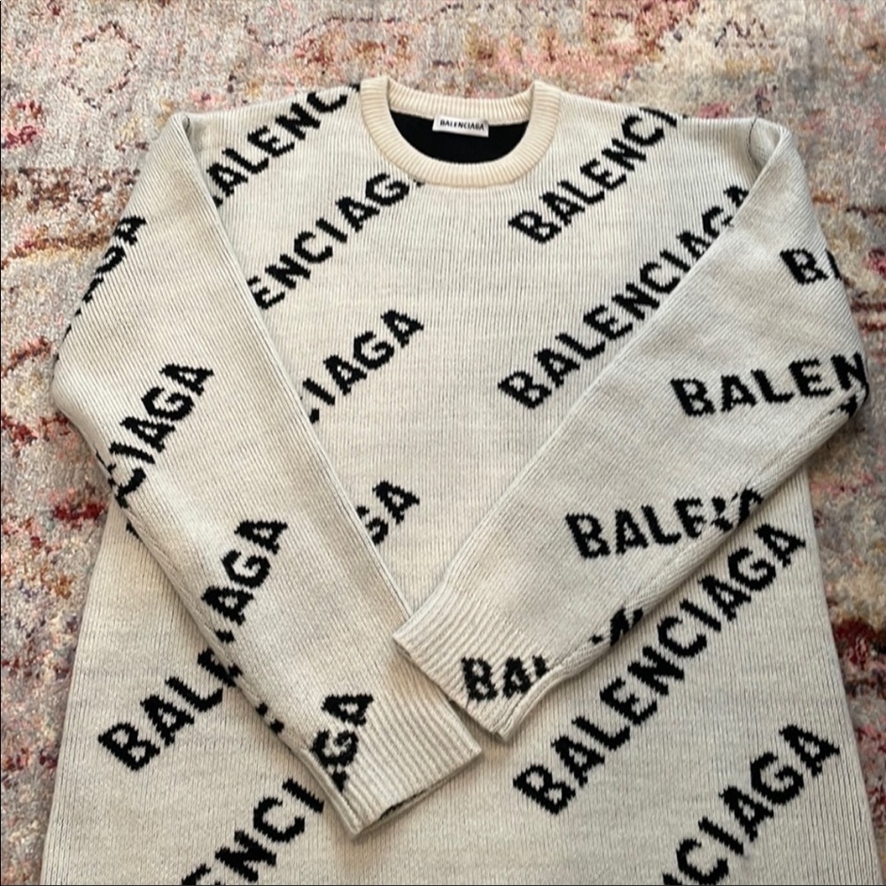 Balenciaga Cream and Black Logo Sweater